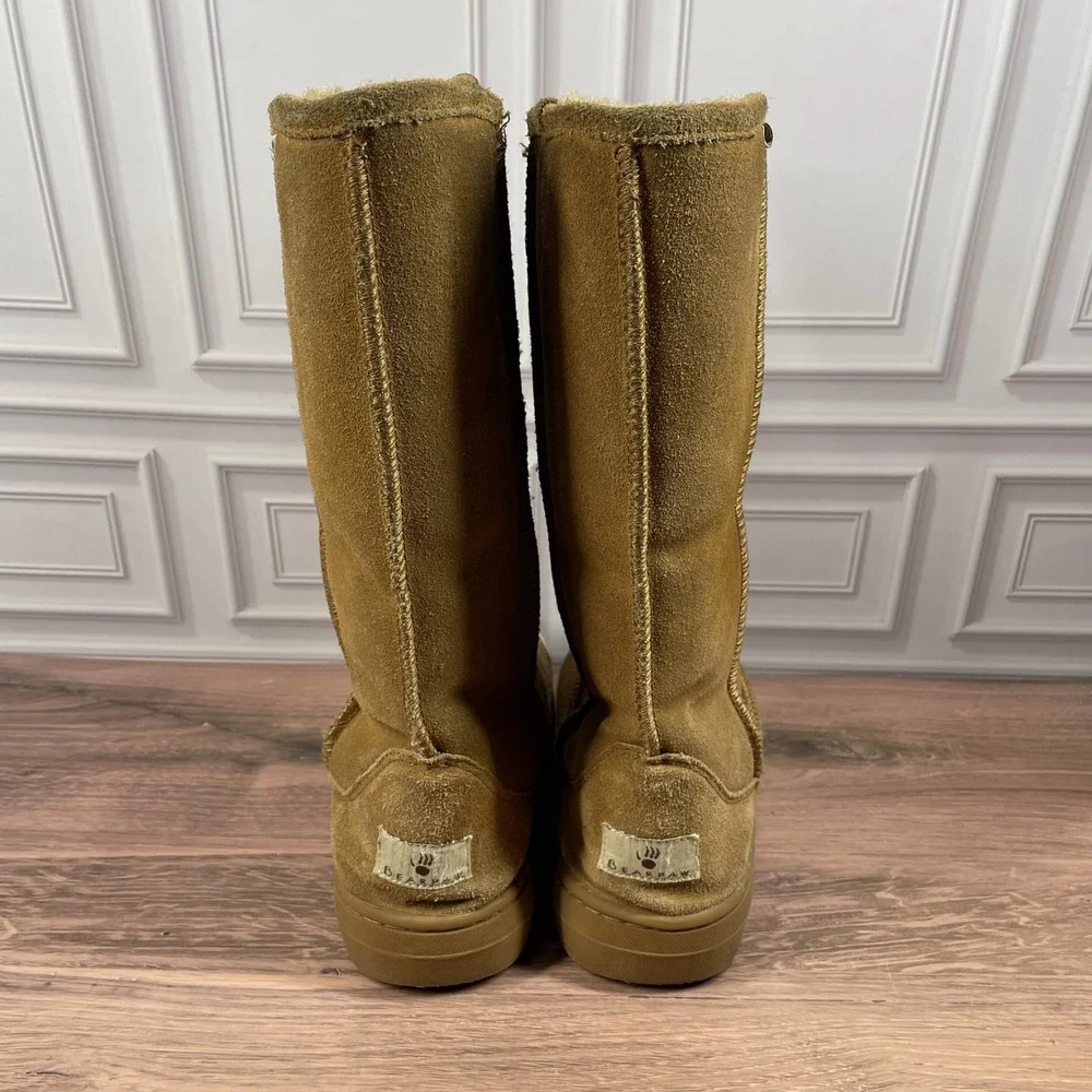 Bearpaw Elle Tall Suede Boots Womens Tan Hickory Faux Fur Lined Winter Pull On 9